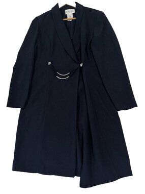 Vintage Danny & Nicole 8 Maxi Coat Dress Navy Blue Silver Closure Power Suit